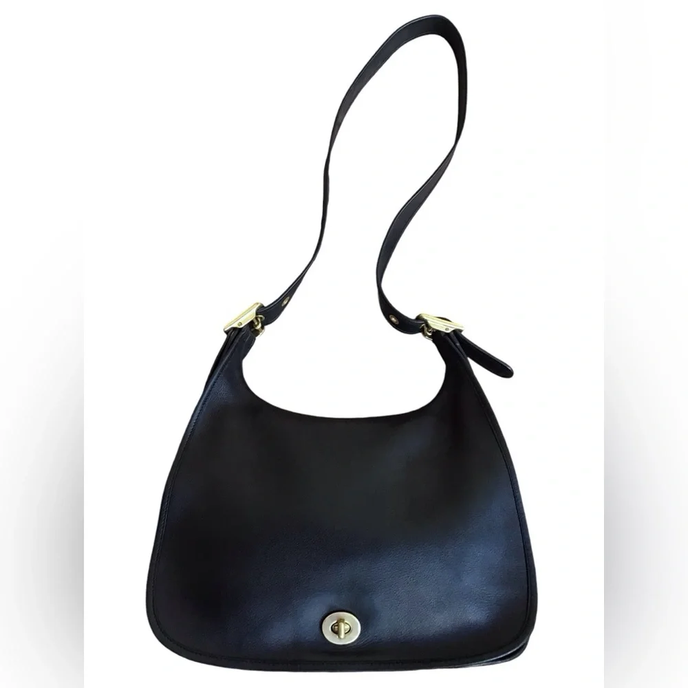 COACH Vintage Legacy Crescent Black Leather Flap Bag